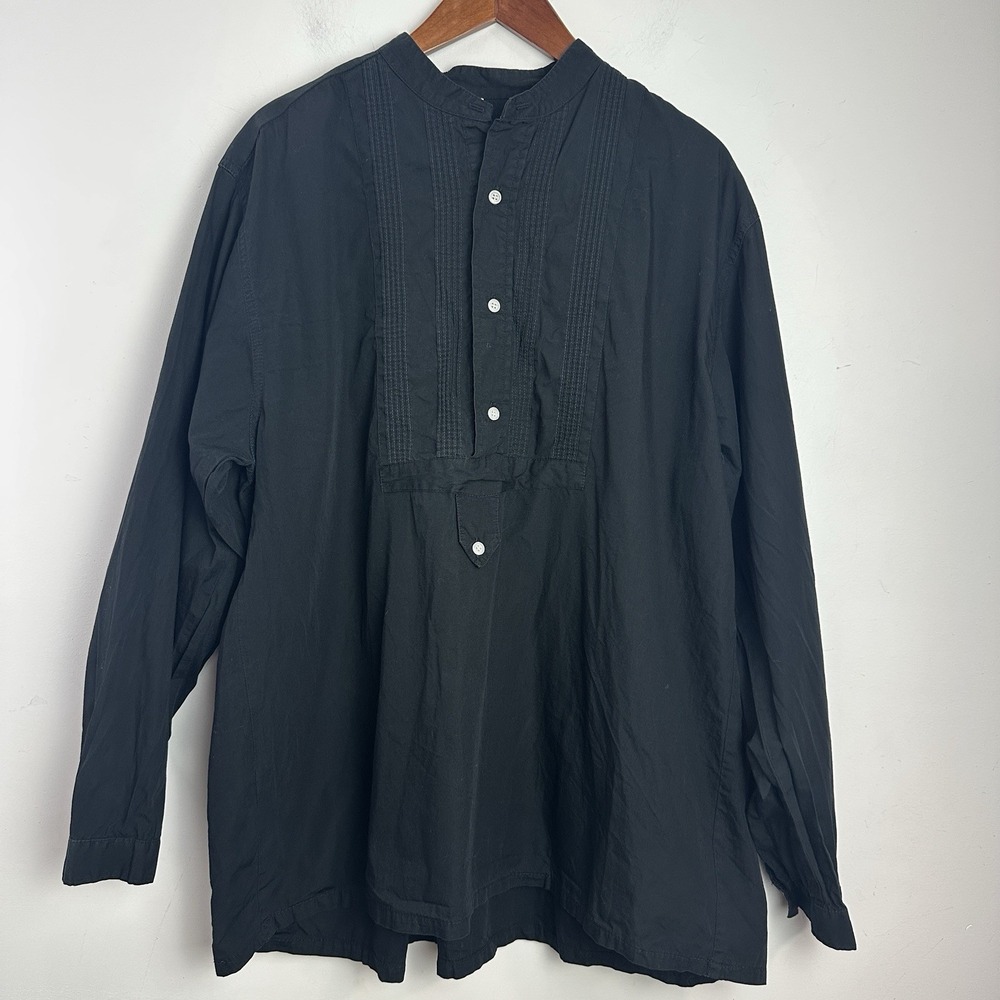 Wah Maker Frontier Wear Henley Shirt‎ Black Large Pleated Western Banded Collar